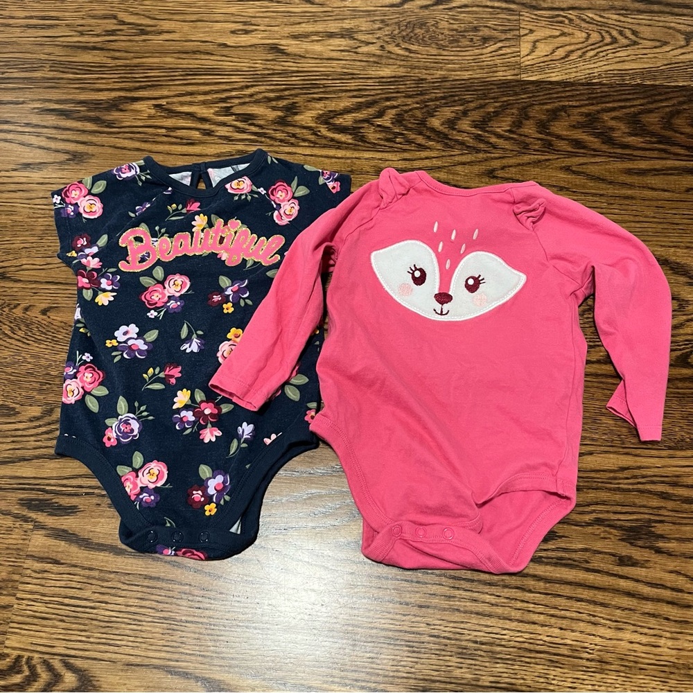 Garanimals Floral and Fox Bodysuits - Navy and Pink